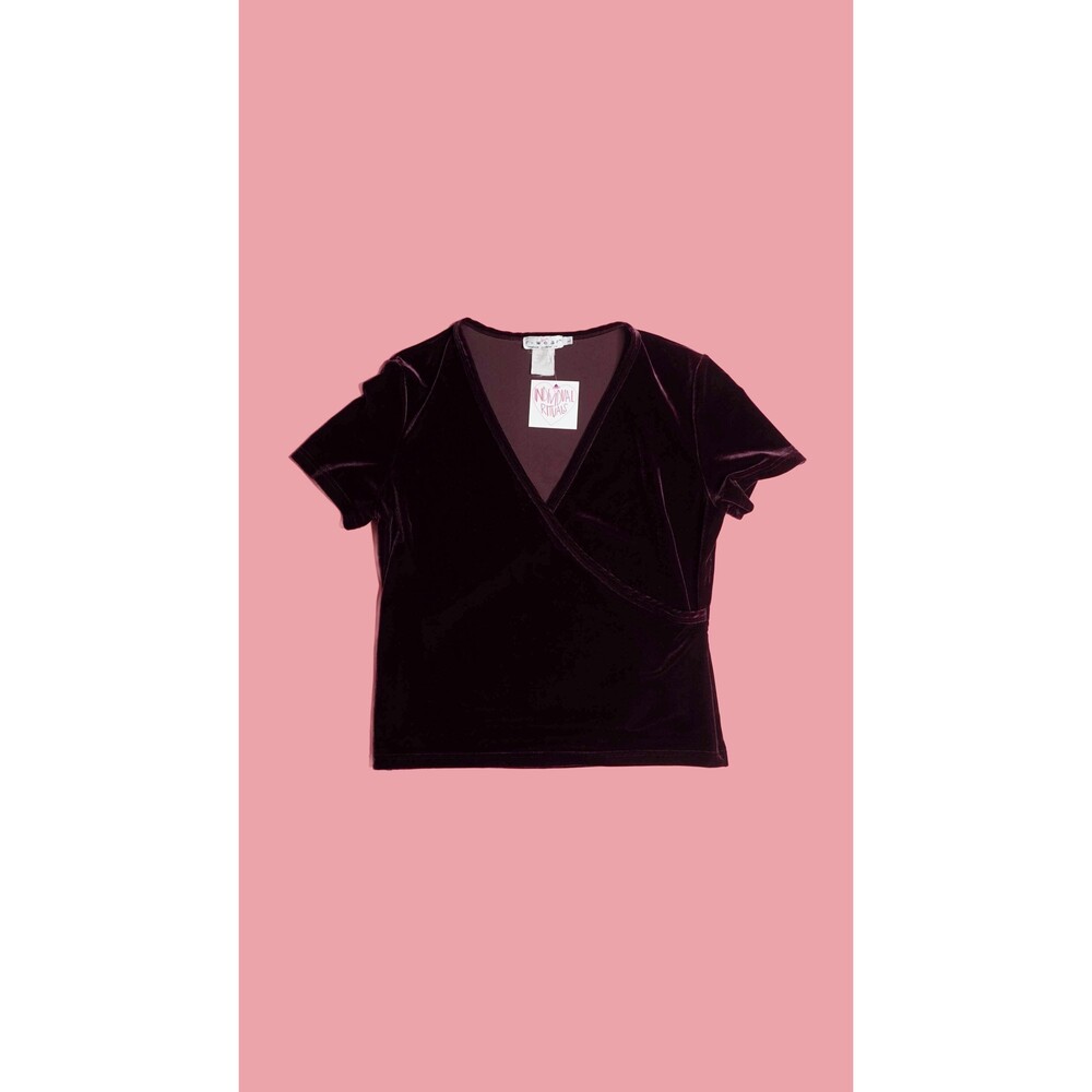 Y2K. R-WEAR. RAMPAGE. Plum VELVET Plunge Wrap Style Short Sleeve Blouse. L-XL